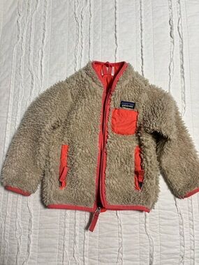 Patagonia Beige Sherpa Jacket with Coral Accents